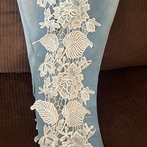 Women's Blue Jeans with White Lace Detail
